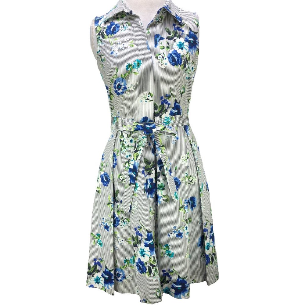 SANDRA DARREN pinstripe floral  dress SZ 10